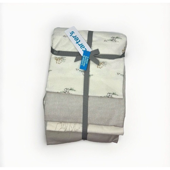Carters 4-Pack Receiving Blanket Set Elephants Gray Taupe Gender Neutral Baby - Picture 1 of 9